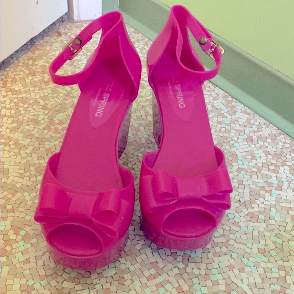 Call It Spring Pink Platform Sandals with Bow